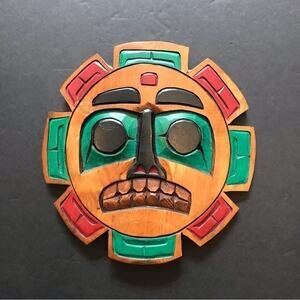 PNW Wall Art, Carved Cedar Wood Sun by Ralph Shaghnessy Kwagiulth